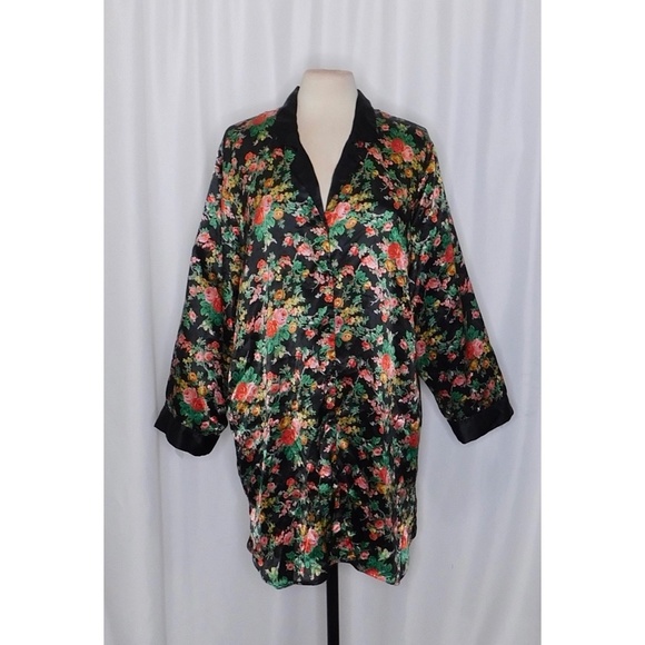 Vintage VICTORIA’S SECRET Gold Label Black Satin Floral Chemise Sleep Large - Picture 1 of 10